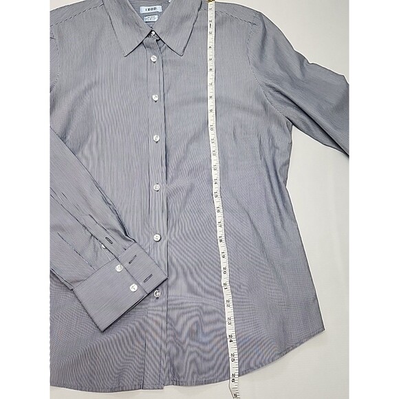 IZOD Women's Size Medium Blue Striped Long Sleeve Button up Dress Shirt Classic - Picture 6 of 9